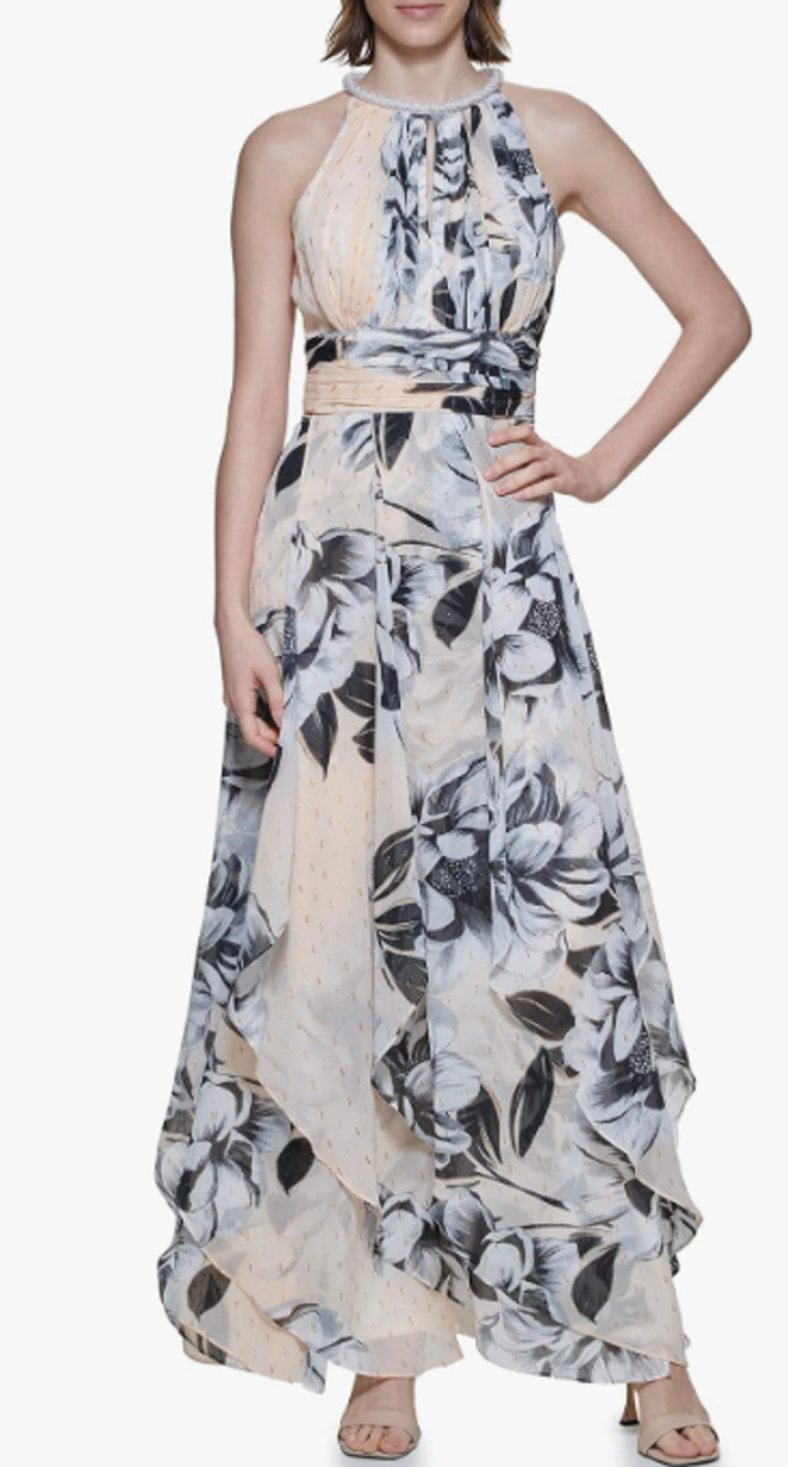 Calvin Klein Women's Halter Neck Gown with Draped Front & Beading 2 MSRP$259